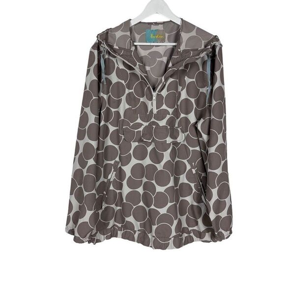 Boden Light Brown & Cream Polka Dot Pullover Hooded Windbreaker size 18 - Picture 1 of 8
